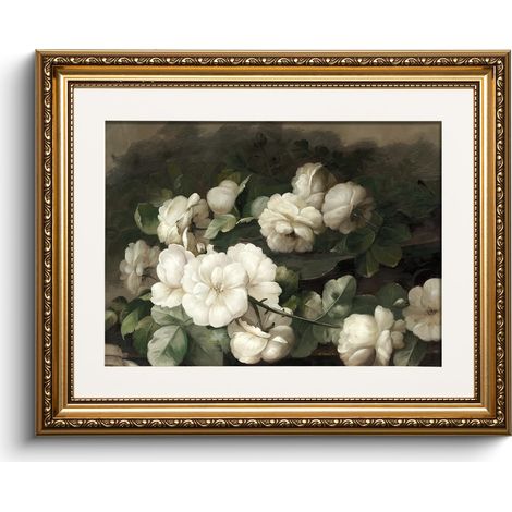 Impression sur toile avec cadre doré - Décoration murale vintage classique - Pour salon, chambre à coucher, salle de bain, cuisine, ferme - Décoration esthétique - Fleurs en coton - 33 x 40 cm (1/5)