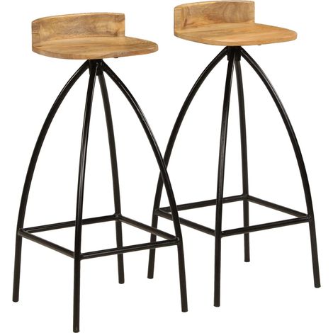 Lot de deux tabourets de bar design chaise siège bois de manguier massif