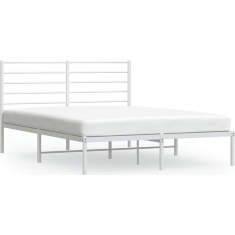 Cadre de lit métal avec tête de lit blanc 140x190 (1/5)