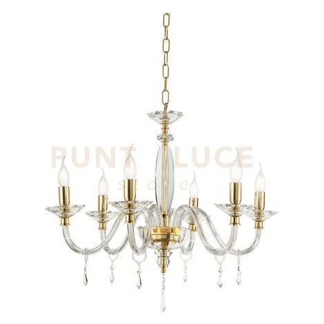 LAMPADARIO FIAMMA/6 CRISTALLO E ORO 6 LUCI ATTACCO E14 D.75CM