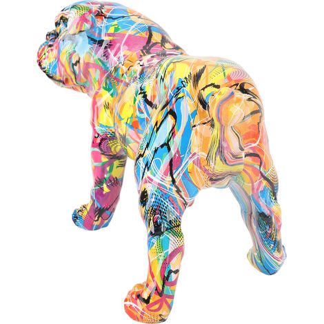 Sculpture de bouledogue graffiti coloré, statue de bouledogue britannique, décoration, figurine d'art animalier colorée pour chambre, étagère, meuble TV, B (1/5)