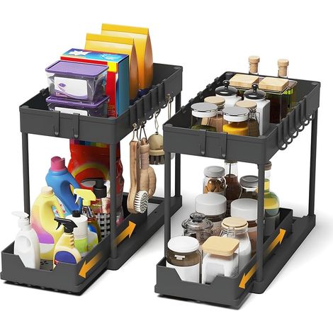 Lot de 2 Rangement sous Évier - Organisateur sous Evier Tiroir Coulissant à Extraction - Rangement Et Organisation De Cuisine (1/5)