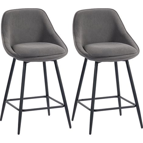 Lot de 2 Tabourets de Bar AoSenYunZhou Assise Rembourrée Velours Côtelé Gris Pieds en Acier pour Îlot de Cuisine (1/5)