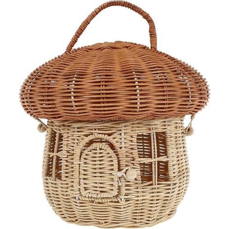 Panier de rangement en rotin tressé à la main en forme de champignon, joli accessoire de bureau (1 pièce) (1/2)