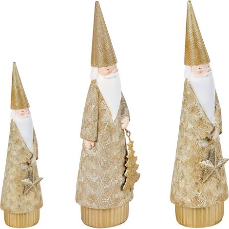 Set di 3 decorazioni Babbo Natale, statuette festive dorate Tennila (1/5)