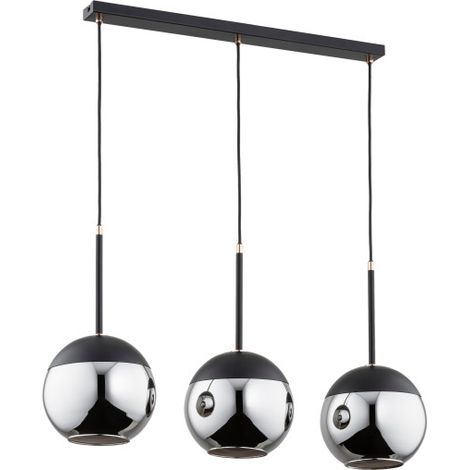Alfa Volda 3-Light Chandelier Pendant Lamp 62158, Black/Chrome Metal & Glass, 3x E27 Max 60W, Dimmable, Adjustable Height to 90cm, 75cm Wide, IP20 Indoor