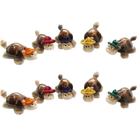 Lot de 10 mini-tortues conques sculptées avec chapeau, décorations amusantes pour bureaux et paysages (1/4)