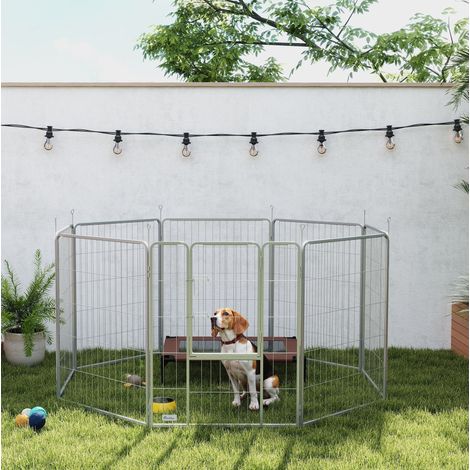 Recinto per cani 8 pannelli, 100 cm di altezza, pieghevole, con porta, acciaio argento HAVRYA (1/5)