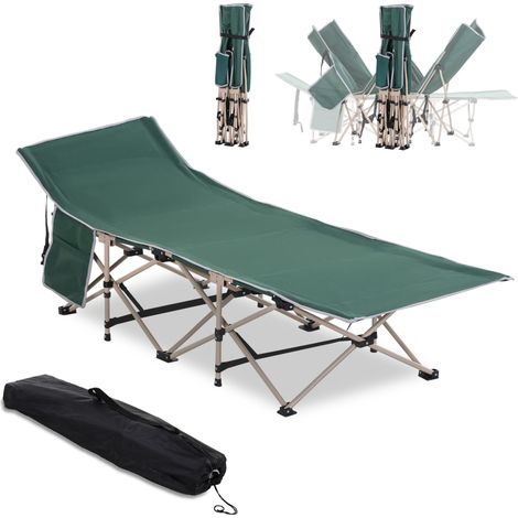 Lit de camping pliable, lit de camp cadre en acier sac de transport charge max. 150 kg 190 x 68 x 52 cm vert (1/5)