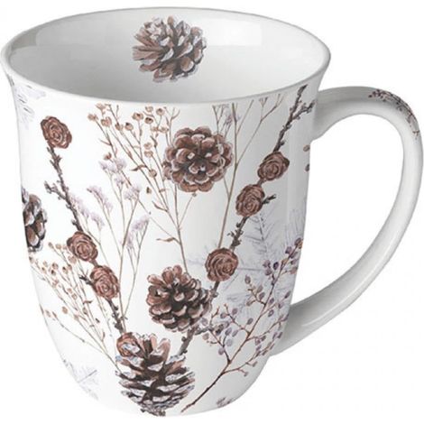 Tasse 0,4 l avec anse - Tasse à café - Tasse à thé - Motif d'hiver - Cônes de pin