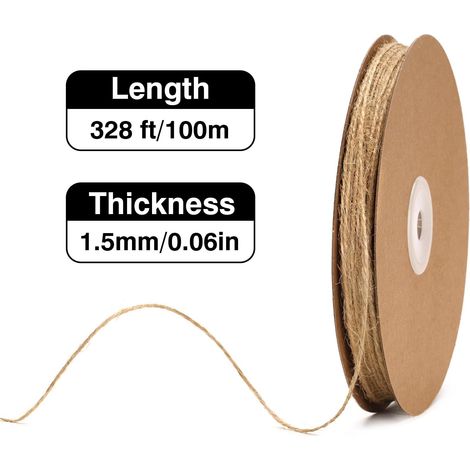 KINGLAKE Ficelle de jute naturelle de 100 m - 2 plis - Marron - 1,5 mm - Pour bricolage, emballage cadeau, décoration de Noël, mariage, fleuristerie, jardinage et emballage (1/4)