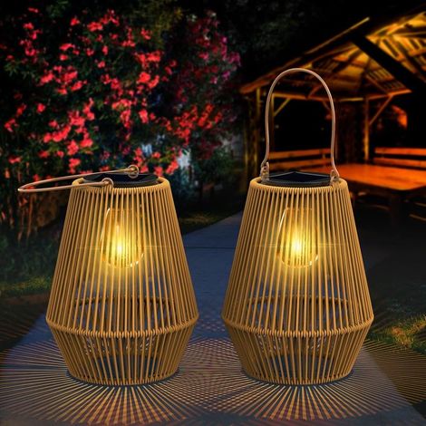 Lanterne Solaire Exterieur Jardin, 2 Lampe Solaire Exterieur IP65 fait à la main Suspendre Lanterne Solaire idéales pour jardins Noël Halloween Balcon [Classe énergétique A+++] (1/5)