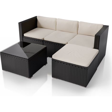 Salotto in polyrattan Punta Cana   Nero , Crema  M  Set di sedute da esterno per 4 persone materiale resistente