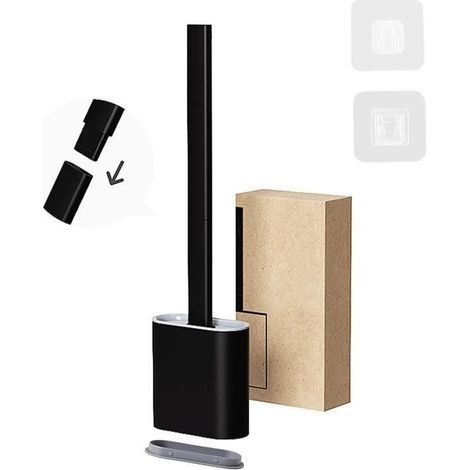 Silikon-Toilettenbürste – Patentierte Toilettenbürste – Schwarz – Toilettenbürste und Toilettenbürstenhalter mit Wandbefestigung und Turbotrocknung (1/4)