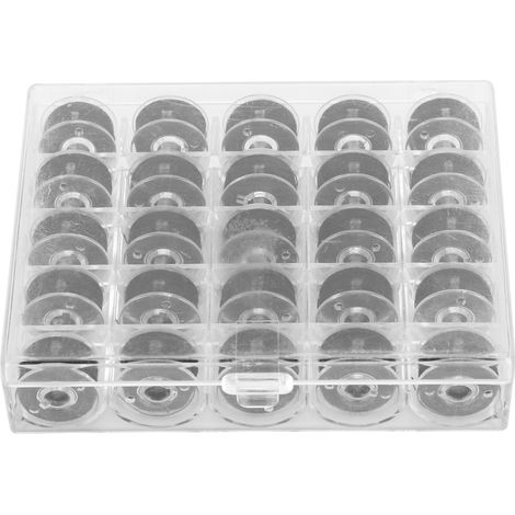 Lot de 25 Canettes Pré-bobinées Noires avec Fil et Boîte de Rangement Transparente Accessoires Durables pour Machine à Coudre Électrique Domestique (1/4)