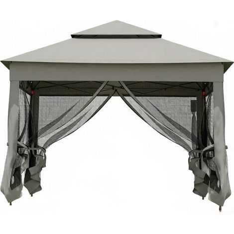 Pabellón de jardín plegable con doble techo, 4 mosquiteras, estructura de acero y toldo impermeable para exterior, 3,25 x 3,25 x 2,7 m - CHICFURN (1/5)