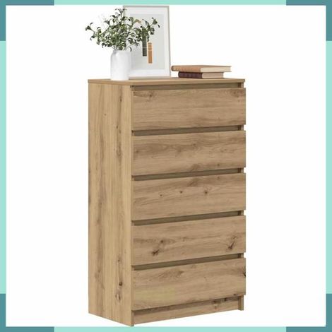 855997 Commode chêne artisanal 60x36x103 cm bois d'ingénierie (1/5)