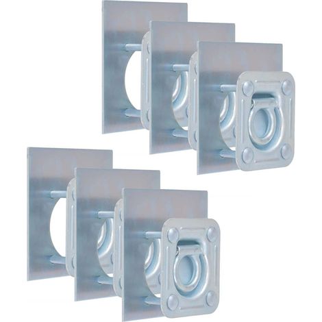 Lot de 6 anneaux d'arrimage pour remorque – Acier galvanisé 2000 kg – Œillets de fixation M8 avec plaques et boulons – Argenté (1/5)