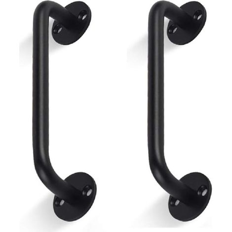 Lot de 2 poignées de porte de grange tubulaires - Noir - Barre d'appui pour porte coulissante, porte de garage (1/5)