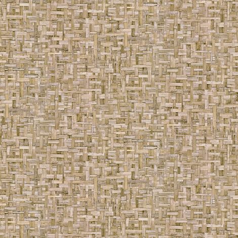Papier peint vintage imitation bois tressé marron clair Tapisserie originale beige idéal bord de mer Papier peint intissé effet tissé (1/4)