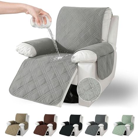 Armchair Cover with Pockets, Non Slip Washable Recliner Chair Cover for TV Chair, Protection from Pet Hair, Stains, Wear and Tear (Light Grey) (1/2)