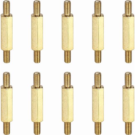 Lot de 10 écrous à double extrémité en cuivre,M3x6+15+6 mm,filetage mâle mâle à double extrémité,tête hexagonale,vis à filetage droit/gauche (1/5)