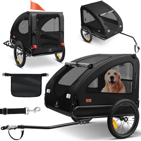 KESSER® perro remolque Boxer 2 en 1 cochecito de perro remolque de bicicleta grande aprox. 250L volumen - Incl. bandera y bolsa - 600D Oxford Canvas Plegable Negro (1/5)