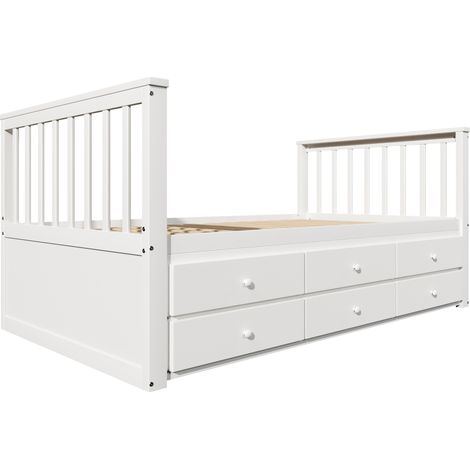 Cama individual 90x200 cm con cama nido y 3 cajones de madera de pino y MDF blanco (1/5)