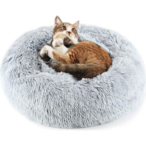 Lit pour chat pour animaux de compagnie, lit pour chat rond anti-dérapant pour chats d'intérieur, 50 cm gris (1/5)