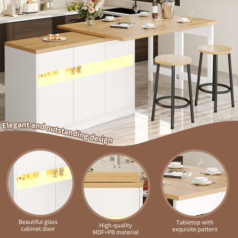 Table de cuisine démontable, équipée d’une lumière LED et dotée d’un fonctionnement rotatif à 360°. La longueur peut être ajustée entre 120 et 180 cm. avec des espaces de rangement intégrés. (1/5)