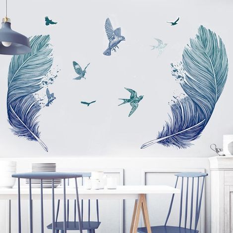 Sticker mural Plume bleue, décoration intérieure, salon, chambre, papier peint artistique (1/5)