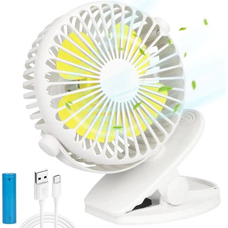 Leistungsstarker USB-Ventilator, leiser Tischventilator zum Anstecken, 5 Geschwindigkeiten, 720° verstellbar, für Büro, Camping, Kinderwagen, Auto (weiß) (1/4)