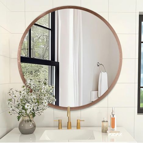 Miroir de salle de bain rond avec cadre en alliage d'aluminium – Miroir mural rond moderne pour salle de bain, couloir, salon – Cadre violet (1/5)