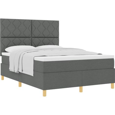 Box Spring Bed with Headboard Dark Grey 140 x 200 cm Fabric vidaXL (1/5)