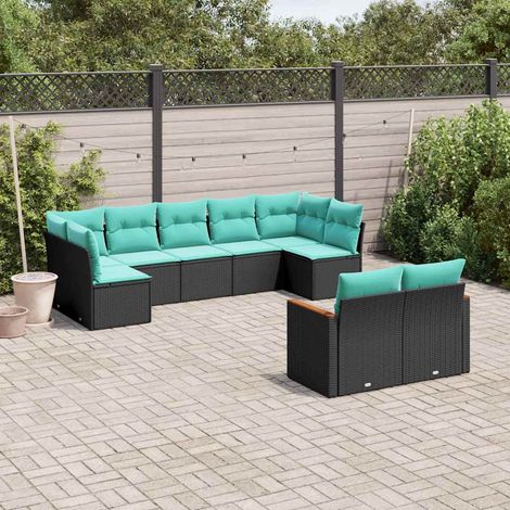 vidaXL Conjunto de sofá de jardín de 9 piezas con cojines, de poliratán negro (1/5)