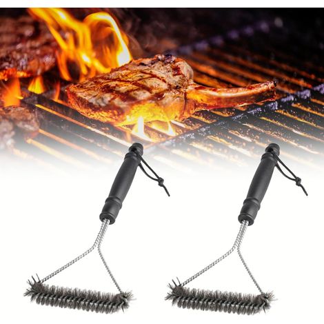 2 Pièces Laiton Brosse Barbecue Brosse de Grille de Barbecue avec Poignée D'isolation Thermique 360° Barbecue Brosse de Nettoyage pour Gril pour Grill à gaz/Charbon de Bois,Barbecue en Fonte - Noir (1/5)