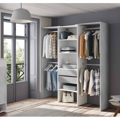 Dmora Guardarropa Miramar, Estructura para vestidor, Armario abierto sin puertas, vestidor, cm 179x50h202, Blanco y Cemento, con embalaje reforzado (1/5)