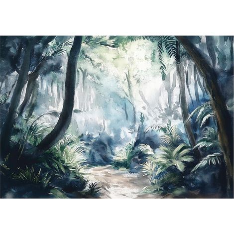 Papier peint intissé avec motif d'arbres verts de la jungle, facile à poser – 150 x 105 cm Wallarena (1/4)
