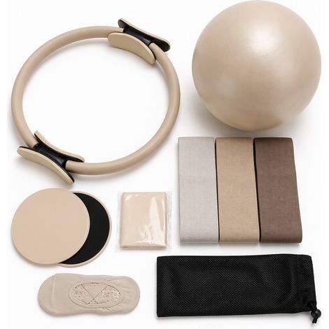 Kit de fitness Pilates et yoga beige abricot lot de 8 sangles