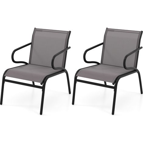 Ensemble de 2 Chaises de Patio, Chaises de Salle à Manger d'Extérieur avec Tissu Respirant, Structure en Métal, Accoudoirs pour Piscine, Jardin, Gris
