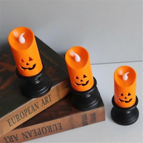 3 piezas de candelabros de calabaza para decoración de Halloween, lámpara de viento LED electrónica, lámpara de vela pequeña para decoración creativa, lámpara de aceite. (1/5)