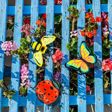 Ensemble de 3 décorations de clôture en fer forgé, décoration intérieure papillon abeille coccinelle décoration de jardin. (1/5)