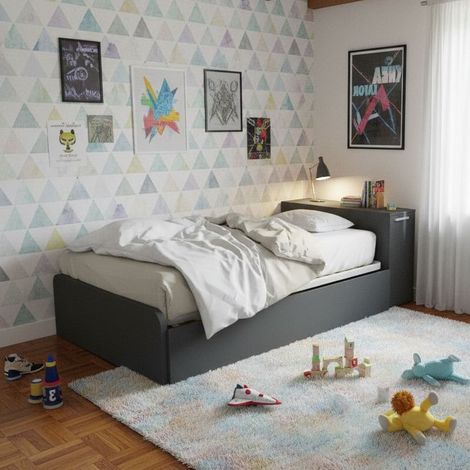 Letto una piazza e mezza 120x190 con contenitore e secondo letto estraibile - Basalto