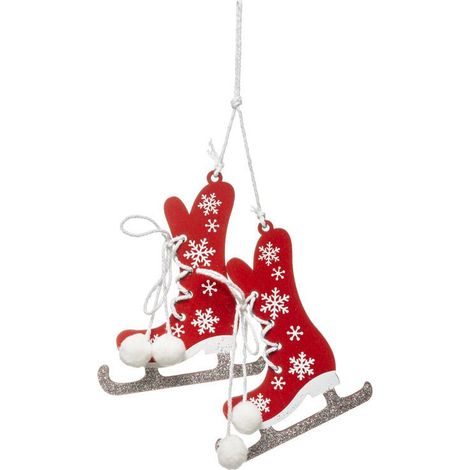 Sujet de Noël 2 Patins "Étoile" 10cm Rouge & Blanc