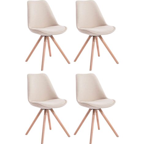 4 chaises de salle à manger style scandinave en tissu crème pieds rond en bois clair CDS10347