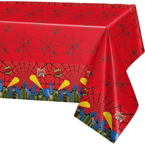 Trois nappes rouges à motifs de toile d'araignée, nappes en plastique jetables, 137 x 274 cm, pour la décoration de table de fête. (1/5)