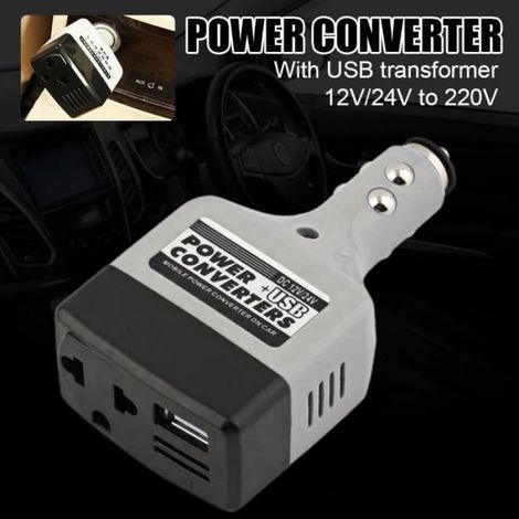 1 Onduleur, Convertisseur 12V-24V vers 220V, Prise allume-cigare, Pour chargeurs de téléphone et adaptateurs de voyage (1/4)