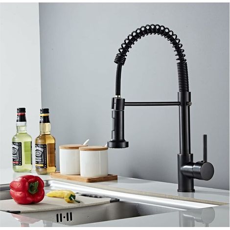 Robinet De Cuisine - Bras Pivotant 360° - 2 Modes De Pulvérisation - Robinet Monocommande À Levier - Compatible Eau Froide Et Chaude - Finition Laiton Noir - Hauteur 44 Cm (1/5)