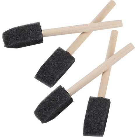 brosse éponge en mousse 50 pièces brosse en mousse éponge noire manche en bois pinceau enfants dessin Graffiti loisirs kit (1/4)