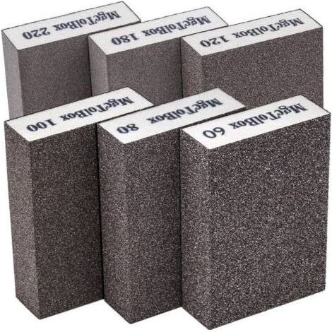 6pcs Éponge de ponçage, Cale a poncer kit Polissage Grain 60/80/100/120/180/220 spécifications lavables et réutilisables